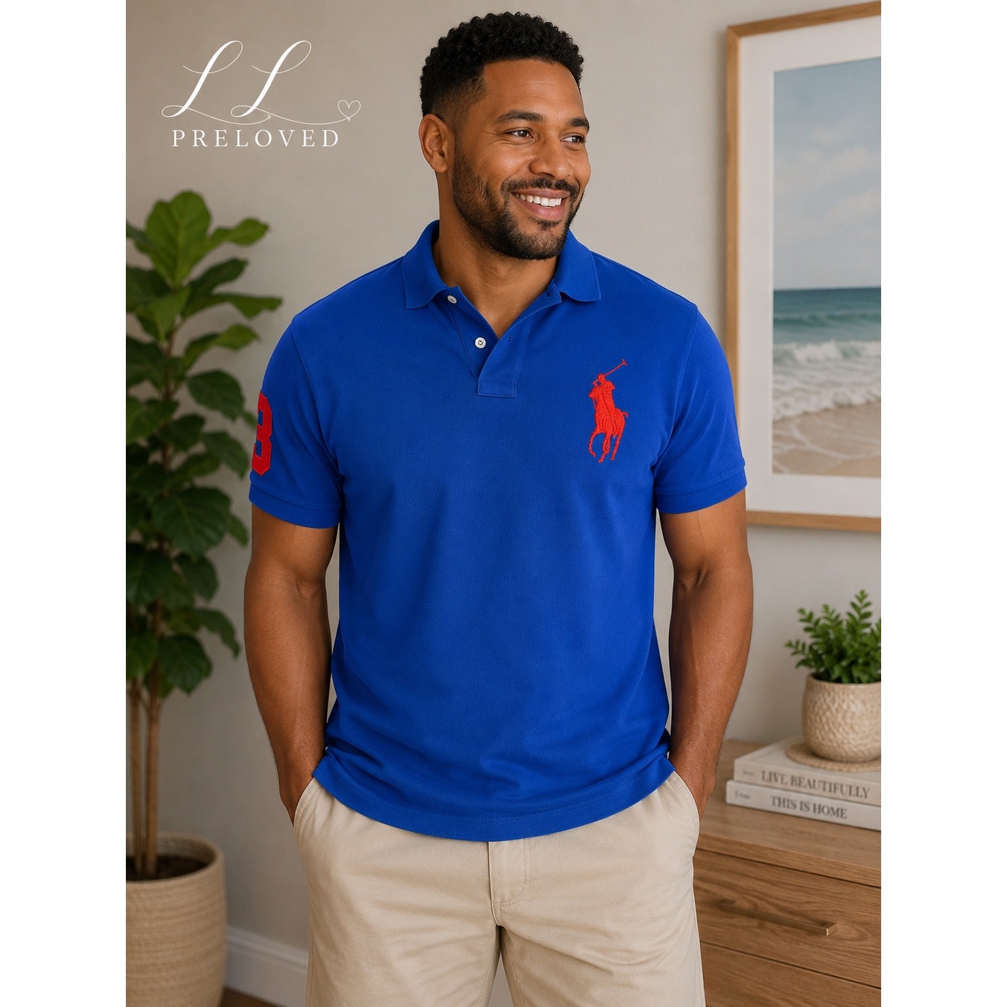 Polo Ralph Lauren Big Pony Custom Slim Fit Polo Shirt Blue Red Men’s L